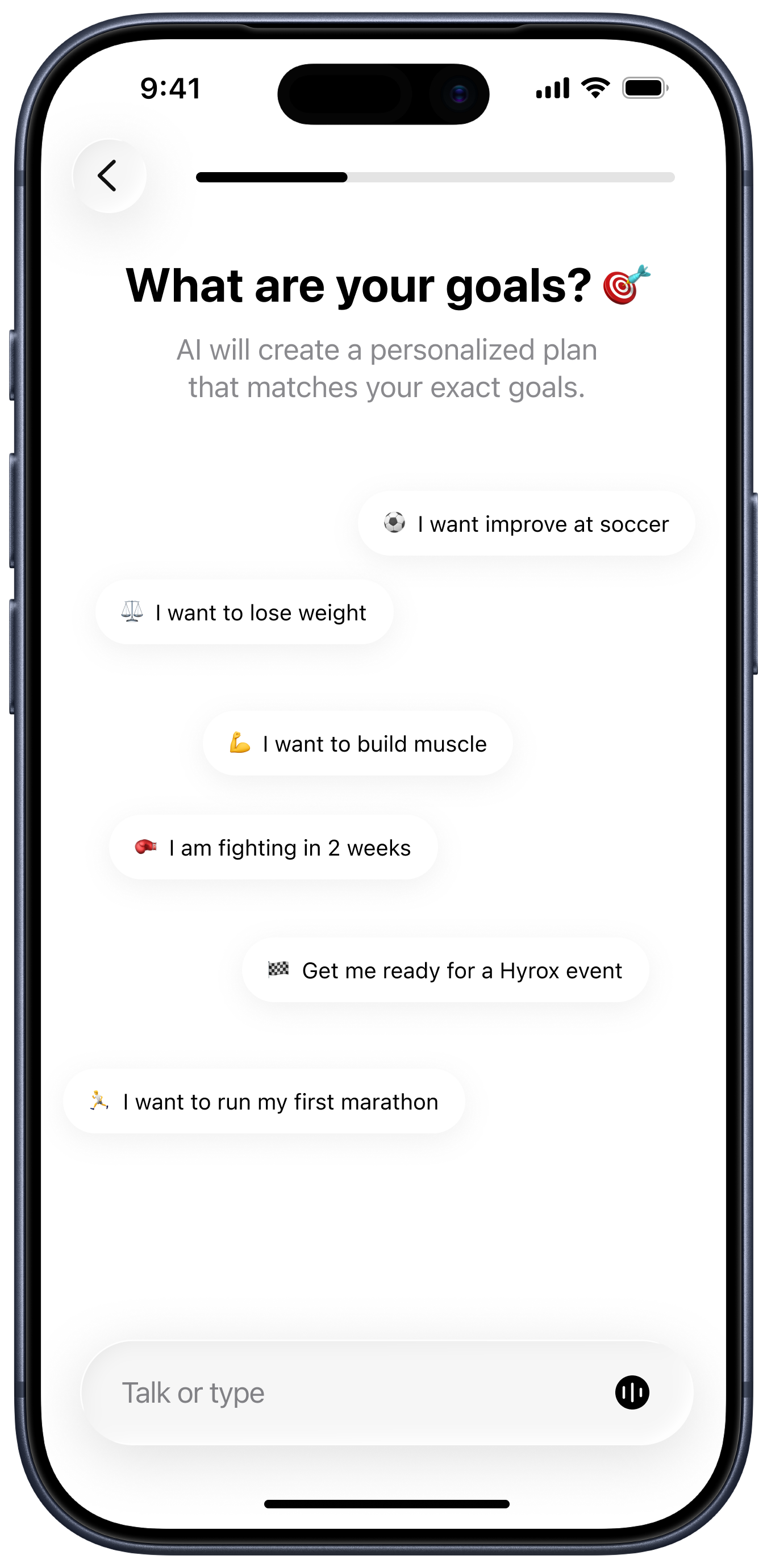 Trika goals screen on an iPhone